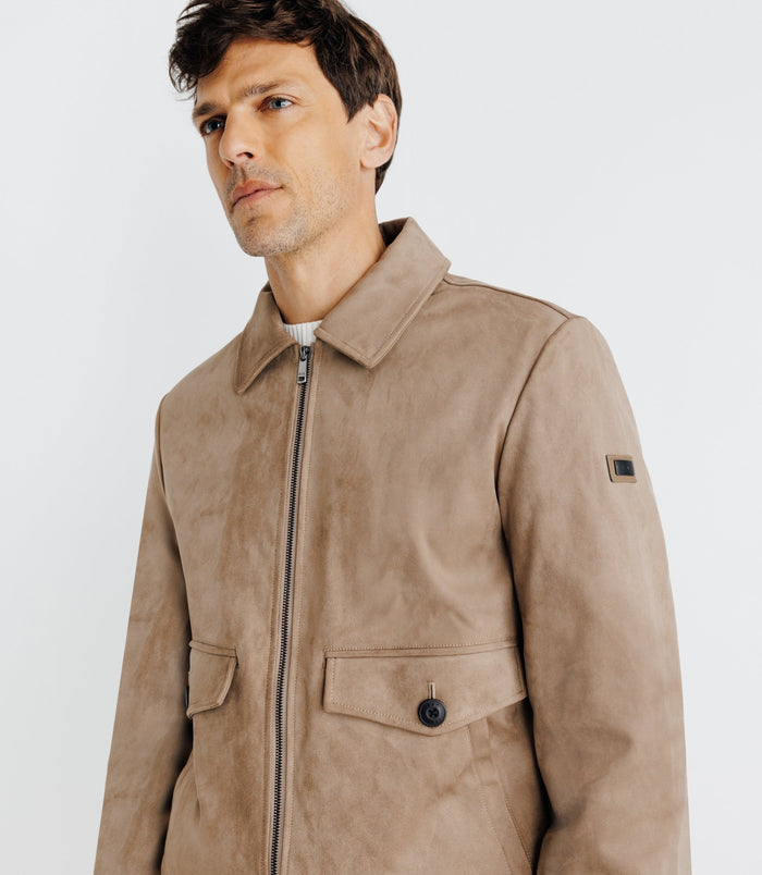 Izac Blouson En Suède Taupe