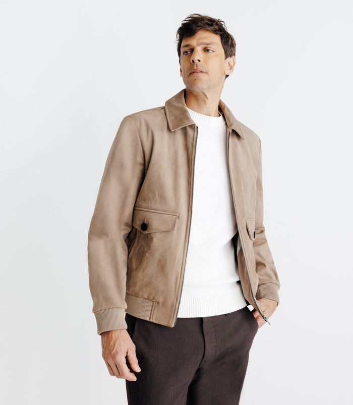 Izac Blouson En Suède Taupe