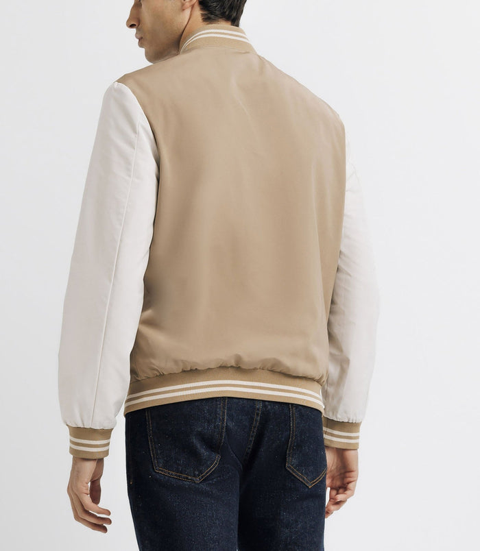 Izac Blouson Teddy Bicolore Beige Et Blanc