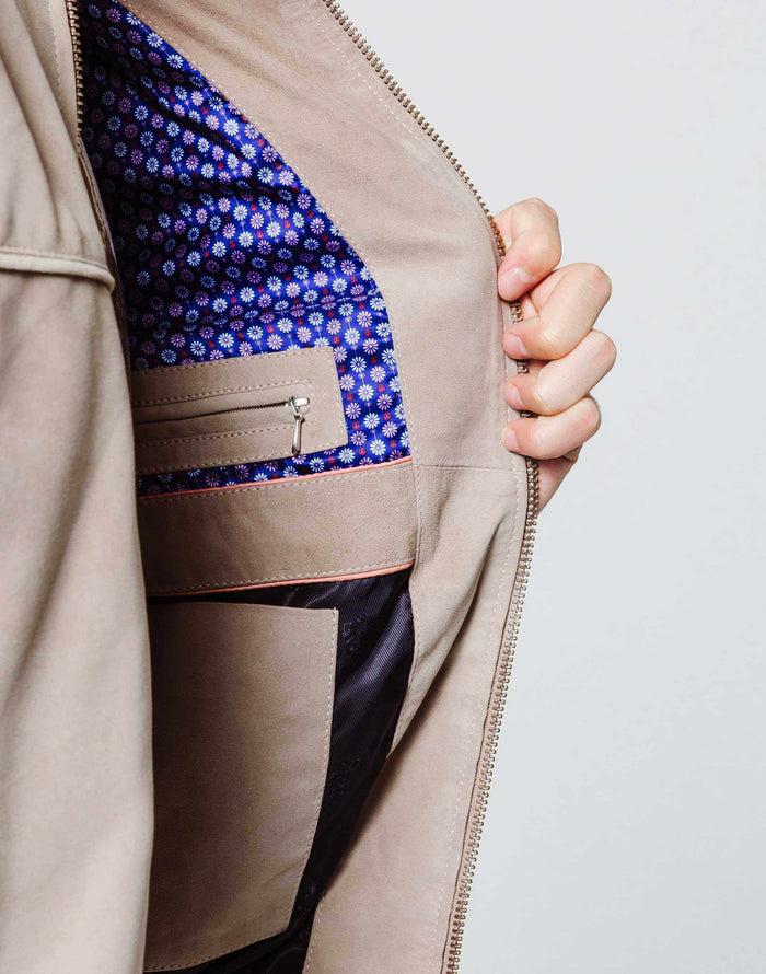 izac Blouson teddy en cuir beige