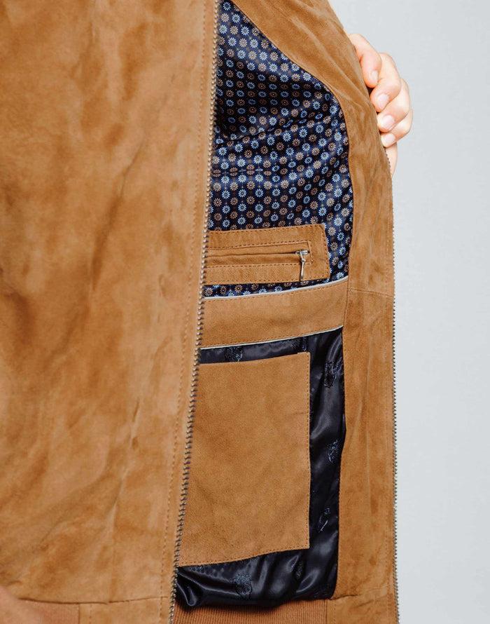 izac Blouson teddy en cuir camel