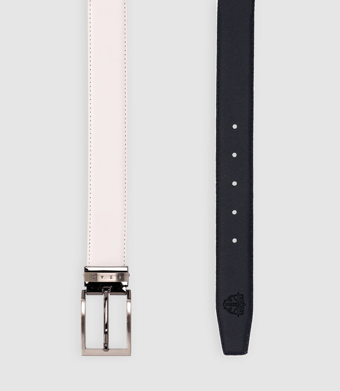 Izac Ceinture 35mm En Cuir Blanche Et Marine NAME