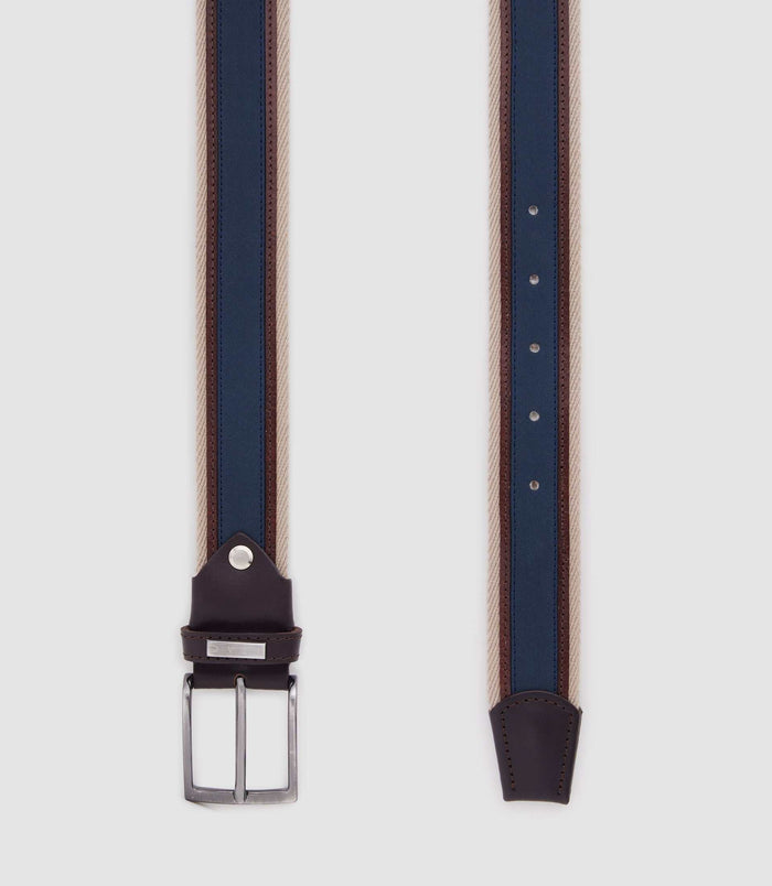 Izac Ceinture Ajustable 35mm Beige Et Marine "Natte"