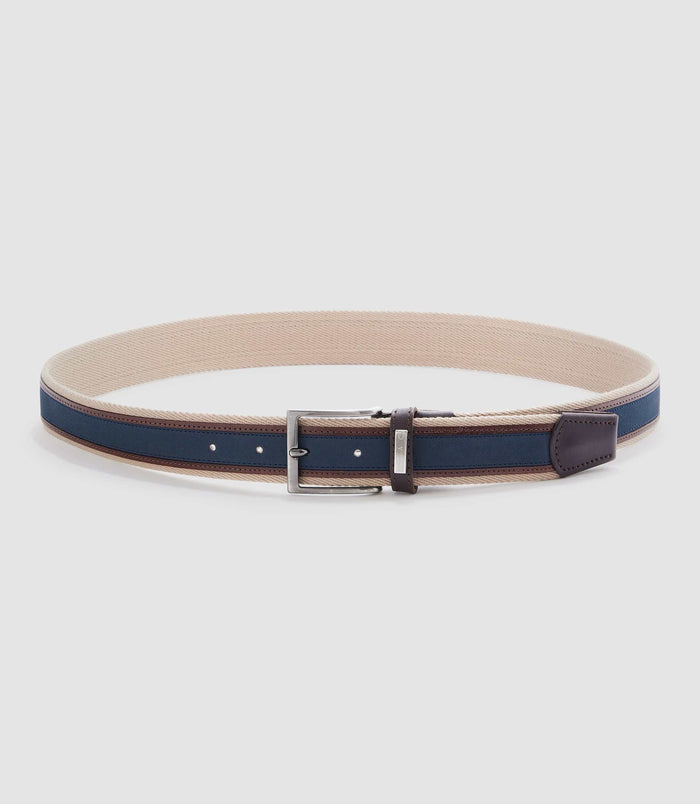 izac Ceinture ajustable 35mm beige et marine "Natte"