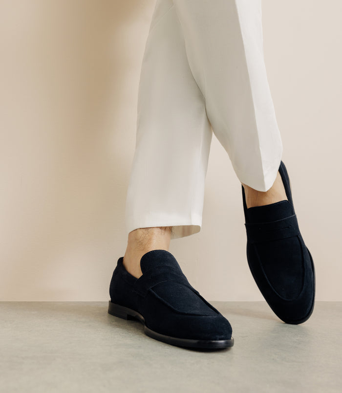 izac Chaussures mocassin en cuir suédé marine