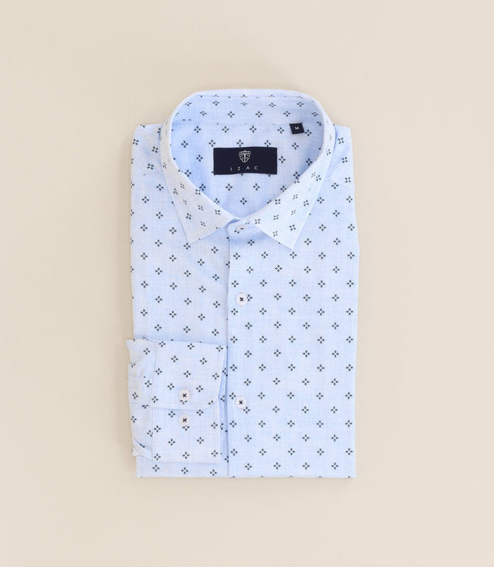 Izac Chemise 100% Coton Col Français Bleue