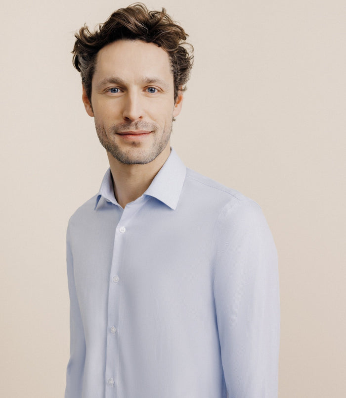 Izac Chemise 100% Coton Sans Repassage Bleue