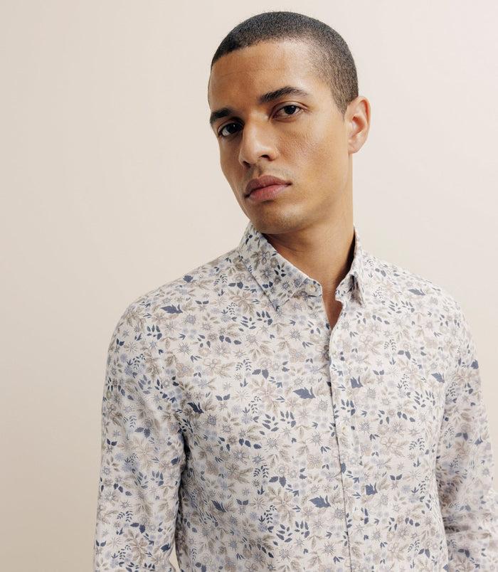 Izac Chemise à Fleurs 100% Coton Beige