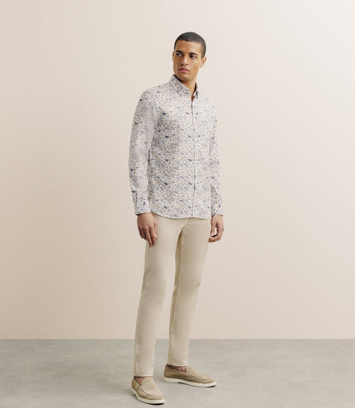 Izac Chemise à Fleurs 100% Coton Beige