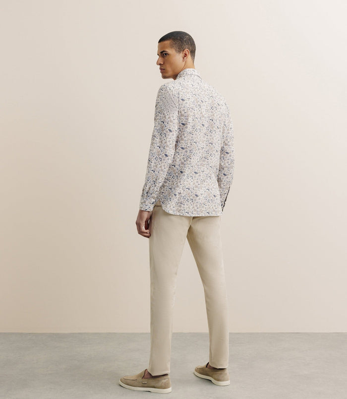 Izac Chemise à Fleurs 100% Coton Beige