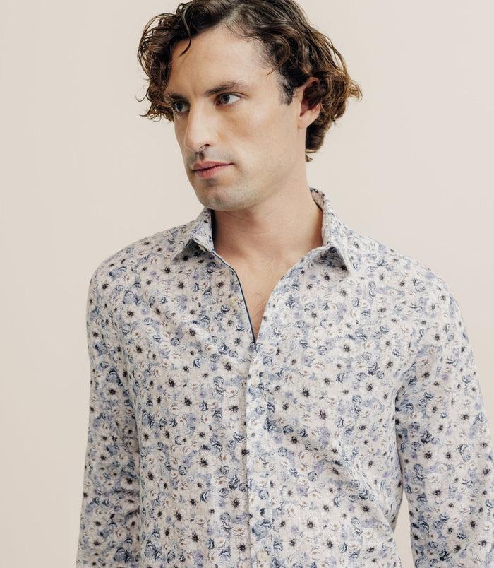 Izac Chemise à Fleurs 100% Coton Bleu