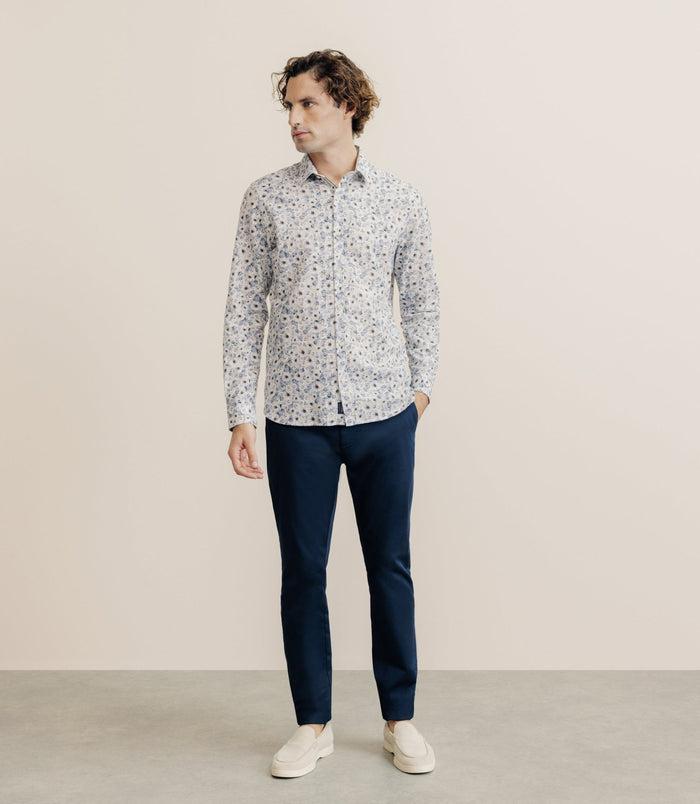 Izac Chemise à Fleurs 100% Coton Bleu