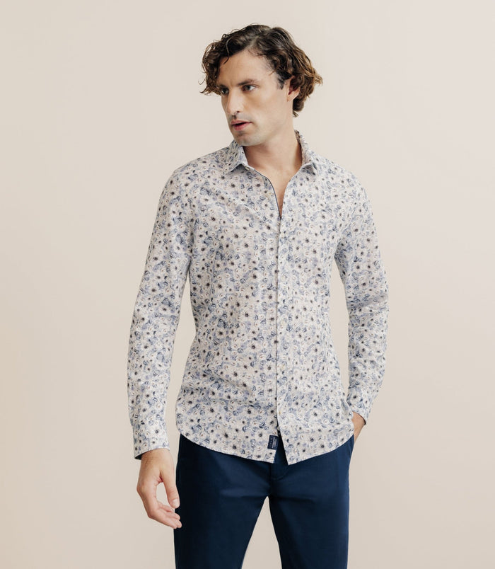 izac Chemise à fleurs 100% coton bleu