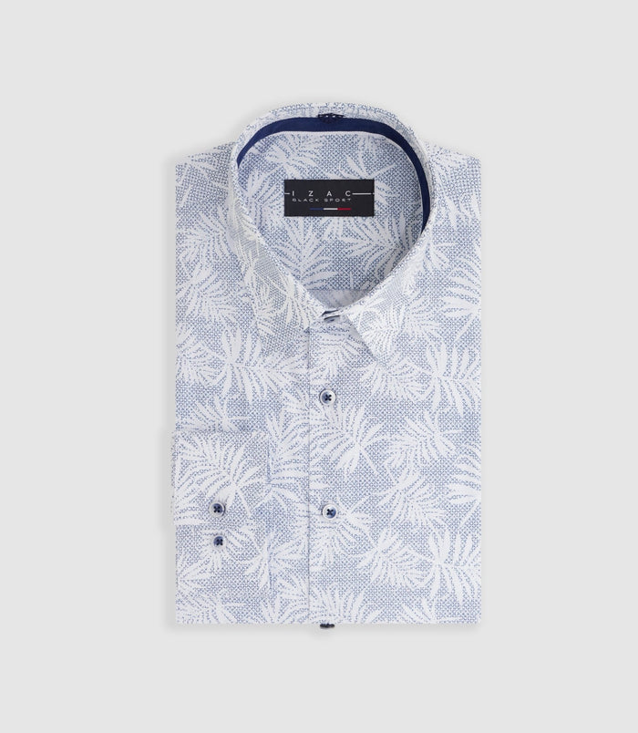 Izac Chemise à Imprimé Feuillage Bleue "Marwin"