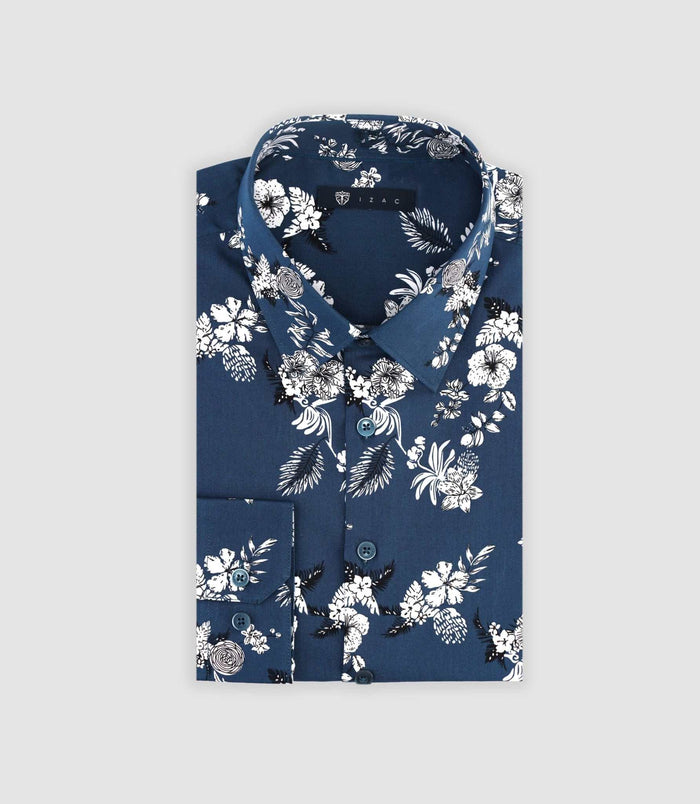 Izac Chemise à Imprimé Fleuris Marine MIOCHE