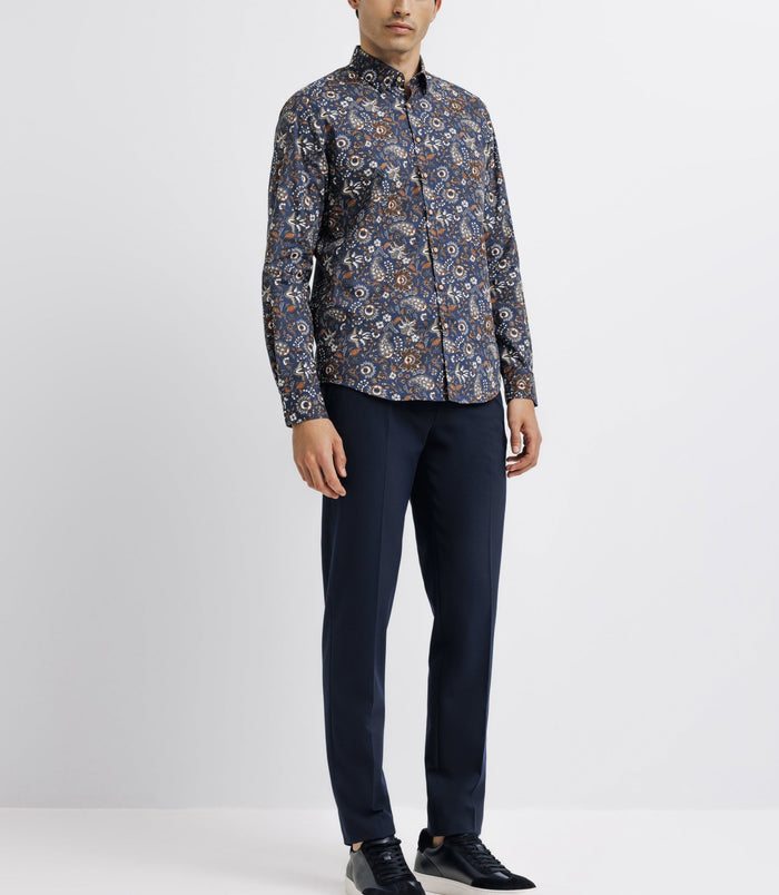 izac Chemise à imprimé fleurs marine et camel