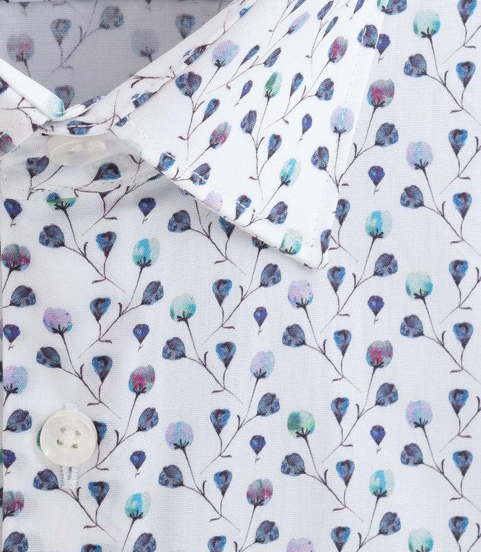Izac Chemise à Imprimé Floral Blanc-marine "Demis"