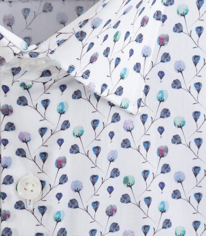 Izac Chemise à Imprimé Floral Blanc-marine "Demis"