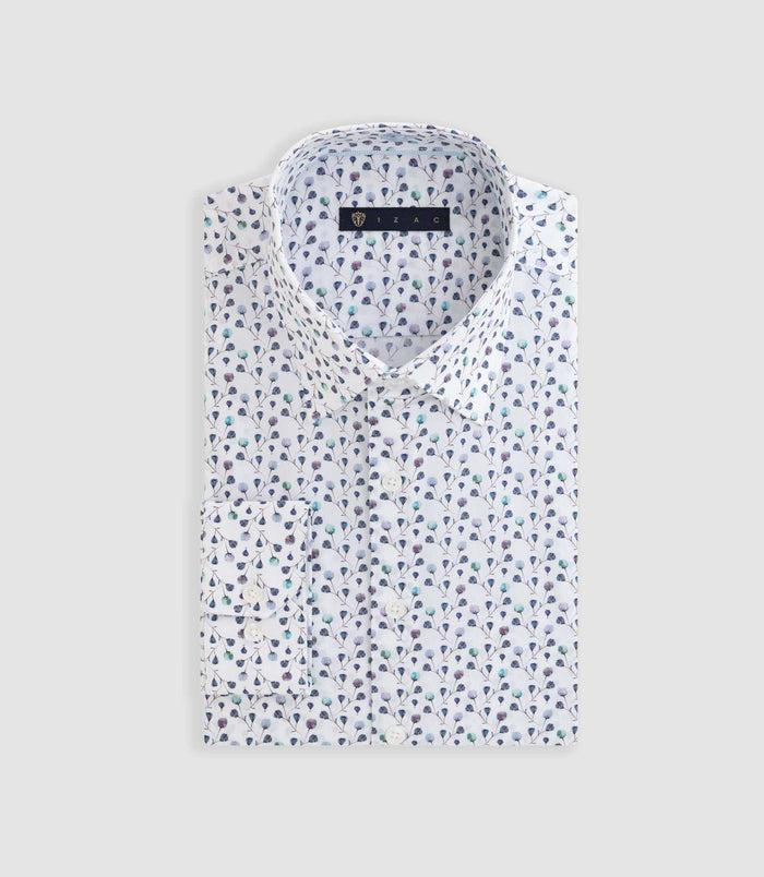 izac Chemise à imprimé floral blanc-marine "Demis"