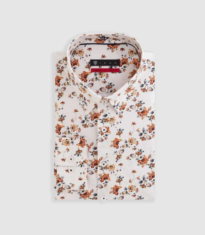 izac Chemise à imprimé floral camel "Derek"