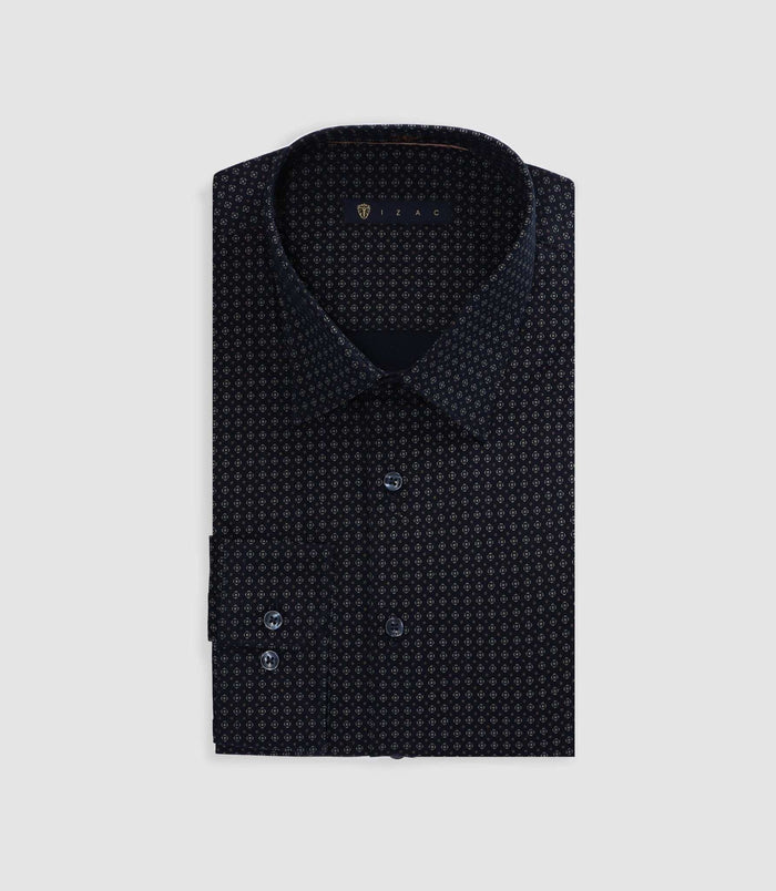 Izac Chemise à Imprimé Micro Motifs Marine PEDROBT