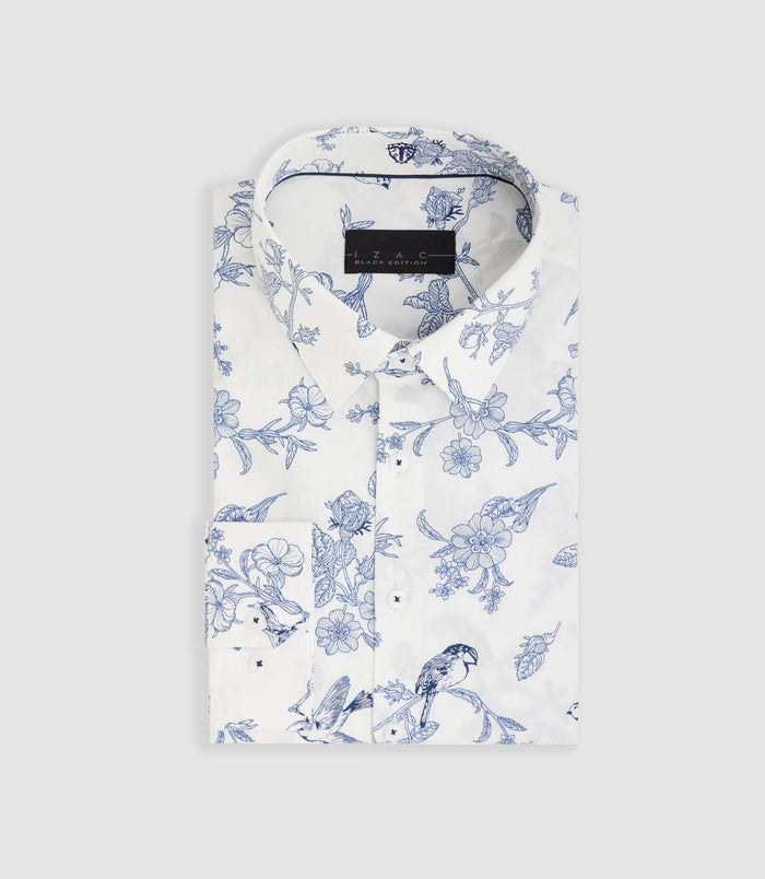 Izac Chemise à Imprimé Oiseaux Blanche "Maelo"