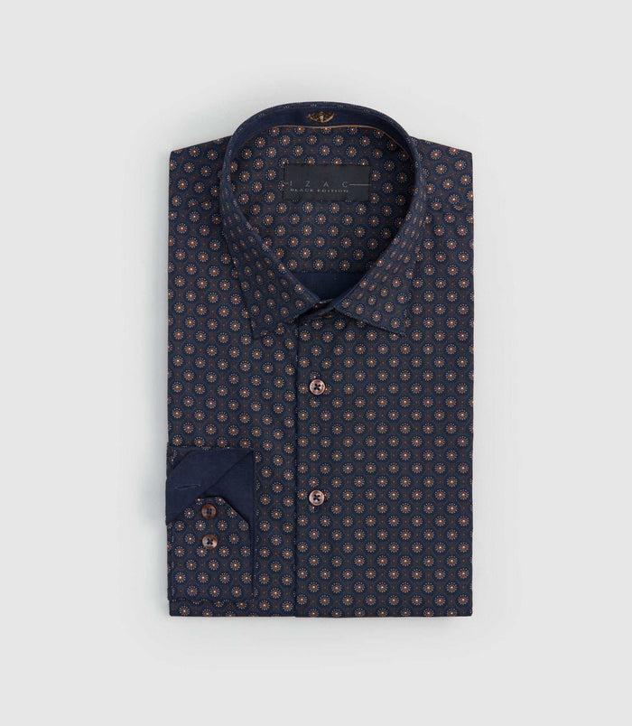 Izac Chemise à Micro Motifs Marron "Serious"
