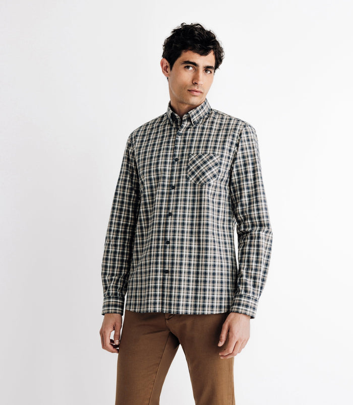 Izac Chemise à Petits Carreaux Beige