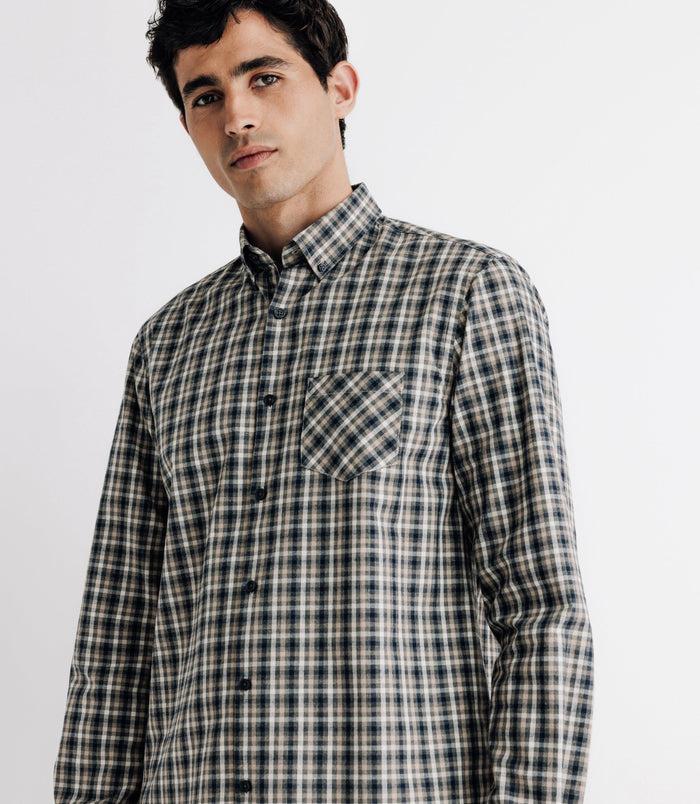 Izac Chemise à Petits Carreaux Beige