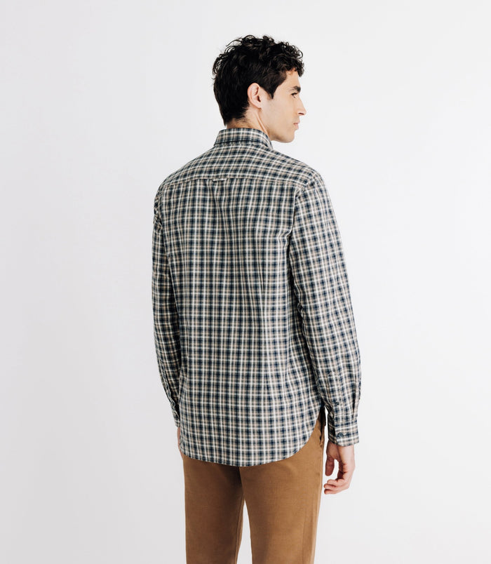 Izac Chemise à Petits Carreaux Beige