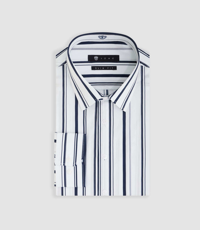Izac Chemise à Rayures Blanche Et Marine "Manil"