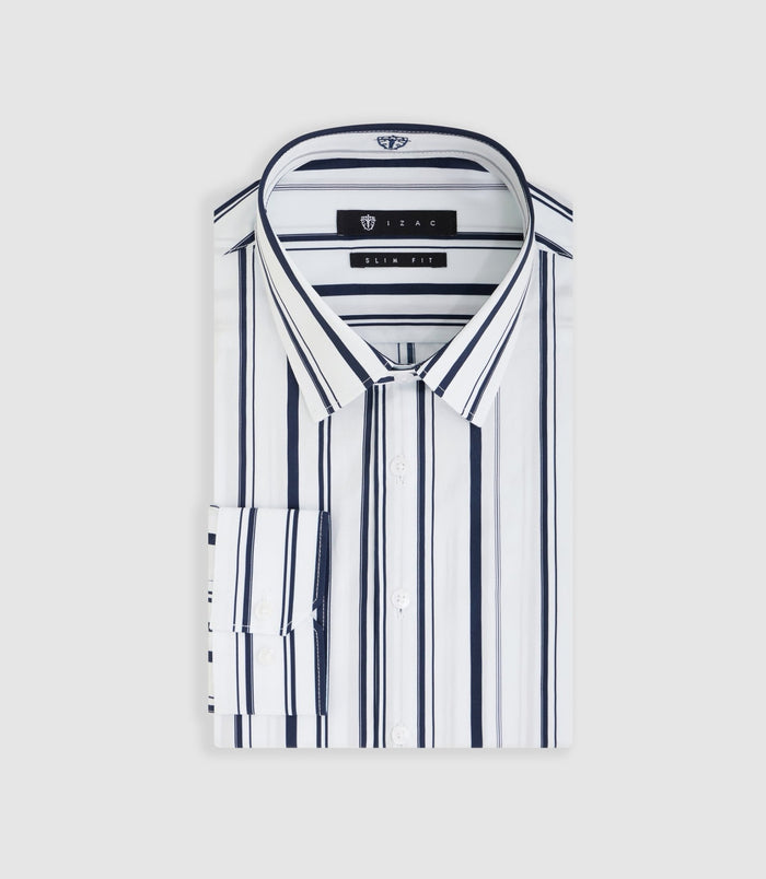 izac Chemise à rayures blanche et marine "Manil"