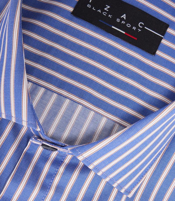 Izac Chemise à Rayures Bleue Et Camel "Mayol"