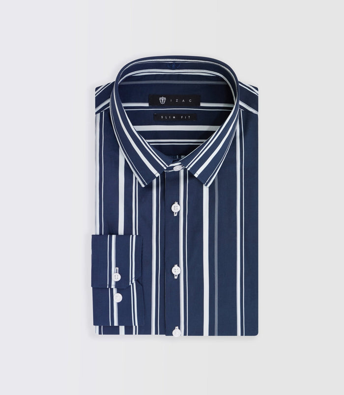 izac Chemise à rayures marine et blanche "Manil"