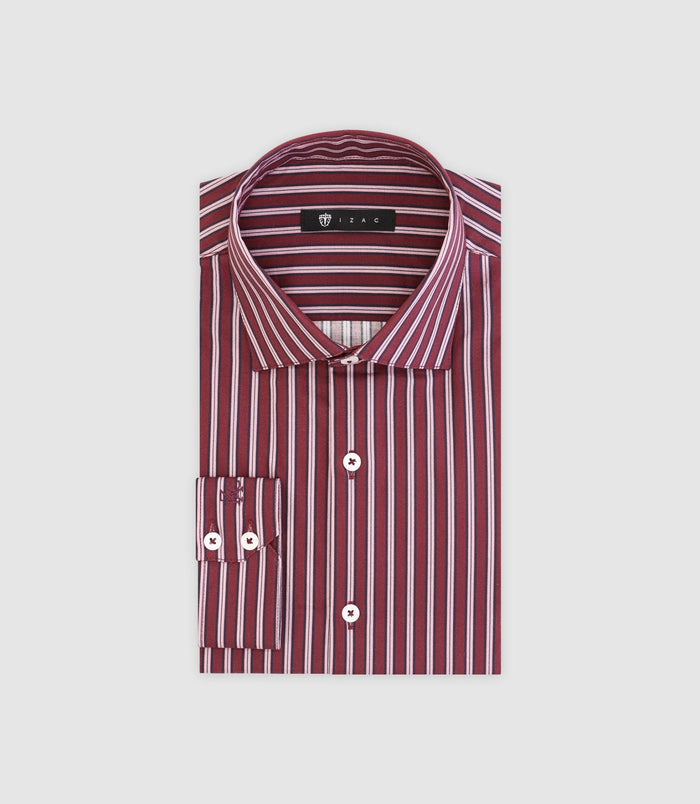 izac Chemise ajustée à rayures bordeaux