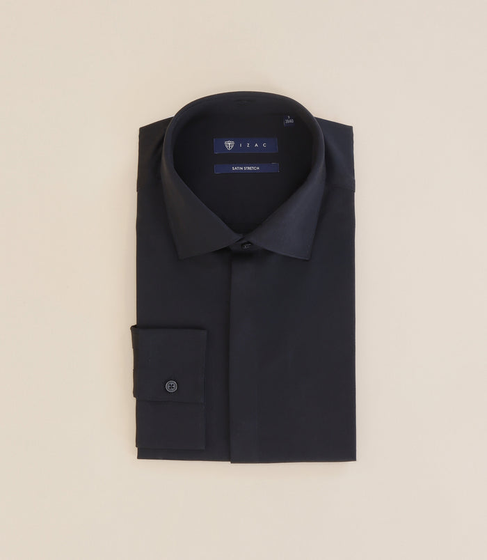 izac Chemise ajustée col italien noire