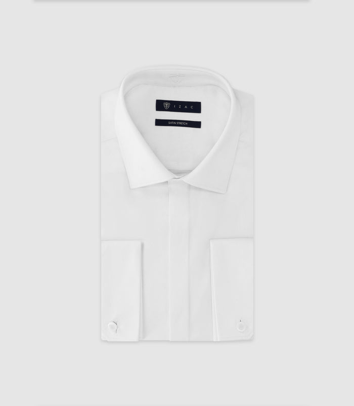 izac Chemise ajustée en satin de coton blanche