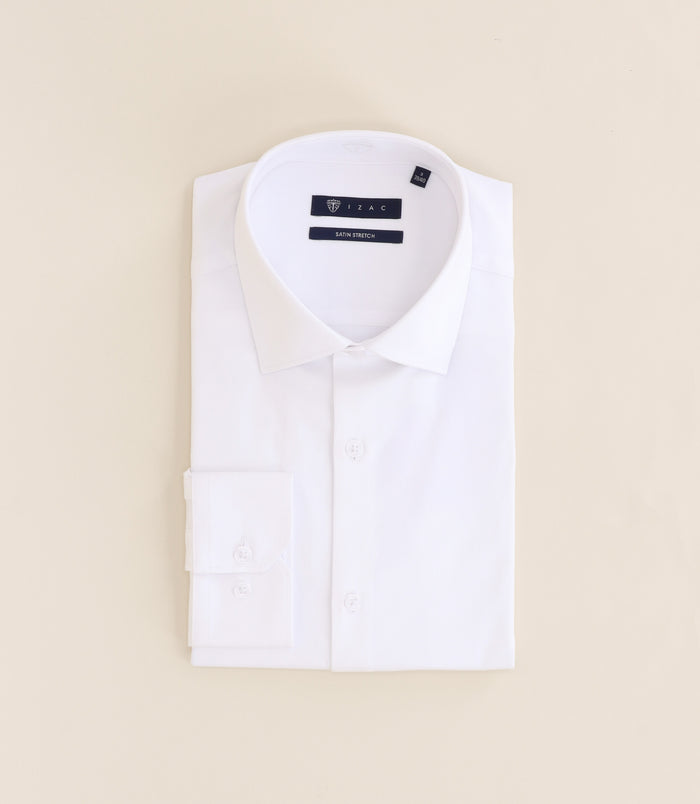 izac Chemise ajustée en satin de coton blanche