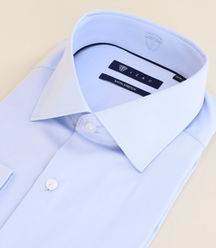 Izac Chemise Ajustée En Satin De Coton Ciel