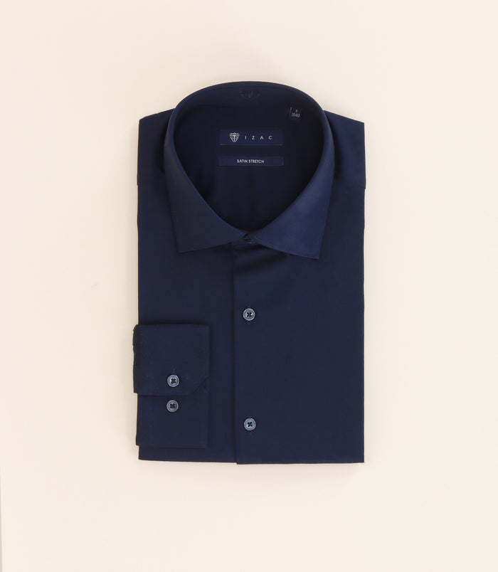 izac Chemise ajustée en satin de coton marine