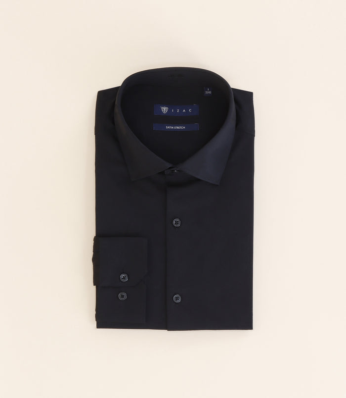 izac Chemise ajustée en satin de coton noire