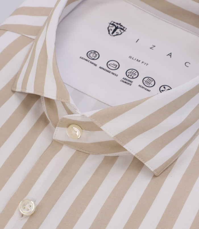 Izac Chemise Ajustée Rayée Beige