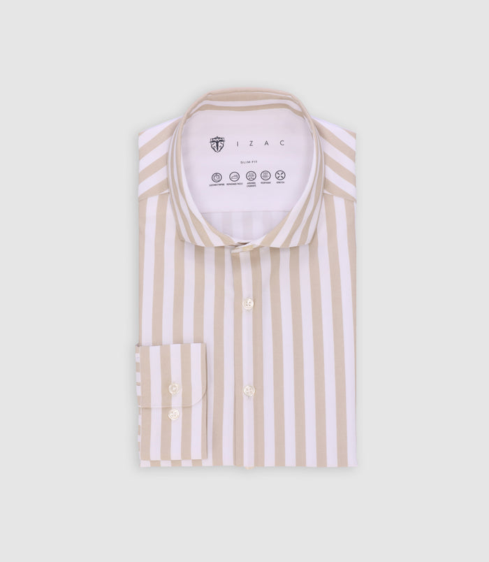 izac Chemise ajustée rayée beige