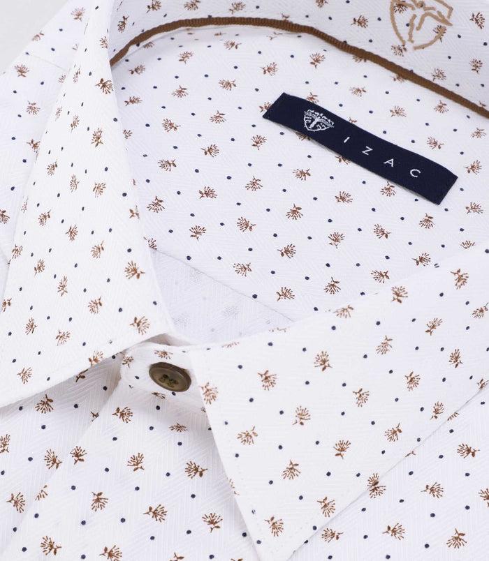 Izac Chemise Avec Micro Motifs Blanche Et Camel