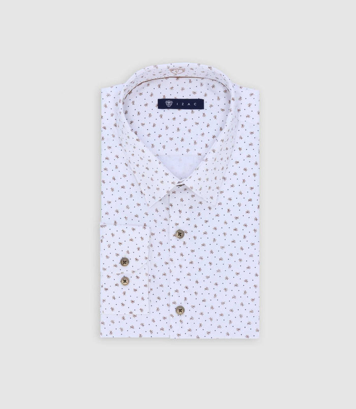 izac Chemise avec micro motifs blanche et camel