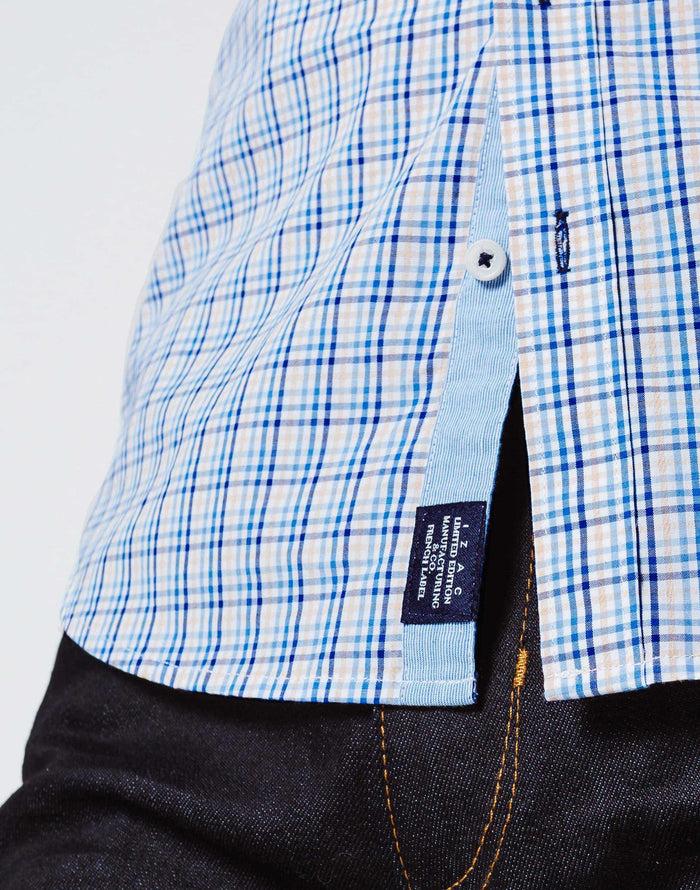 Izac Chemise Carreaux Coton Bleu