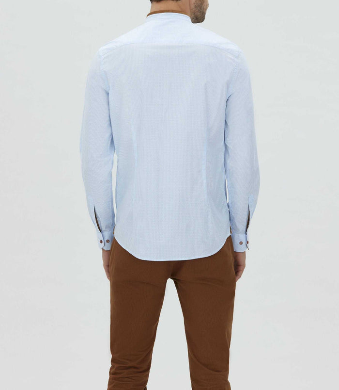 Izac Chemise Casual à Col Mao Bleu Ciel "Mata"