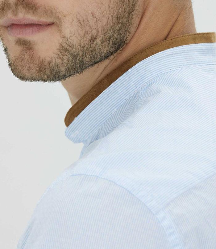 Izac Chemise Casual à Col Mao Bleu Ciel "Mata"