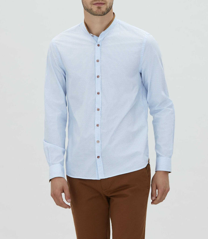 izac Chemise casual à col mao bleu ciel "Mata"