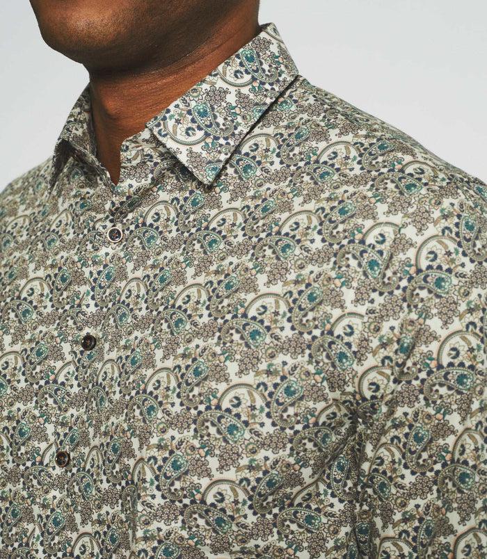 izac Chemise casual à imprimé beige JOAQUIN